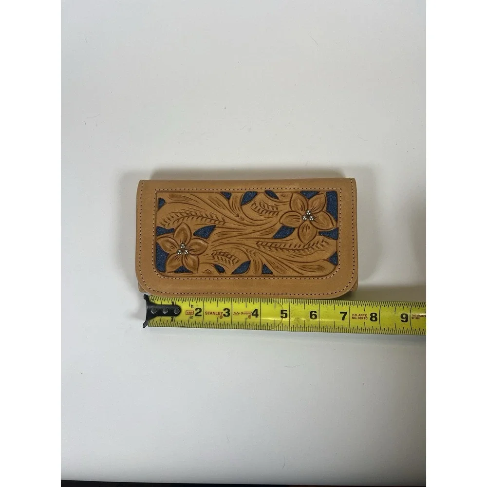 Western Leather Hand Tooled and Metal Studded and Painted Women's Wallet